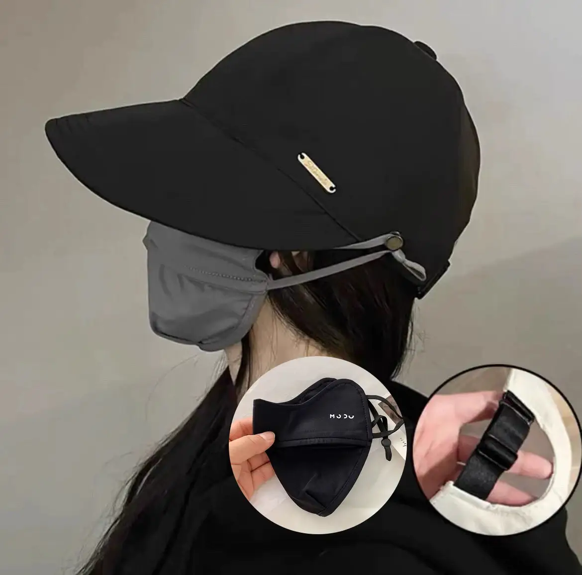 Women's White Duckbill Sun Hat with Face Cover — feature 10