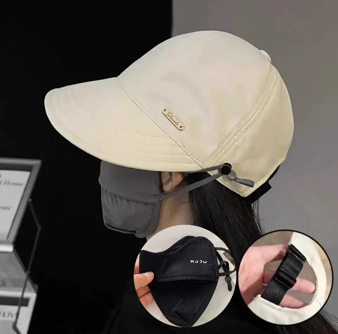 Women's White Duckbill Sun Hat with Face Cover — feature 11