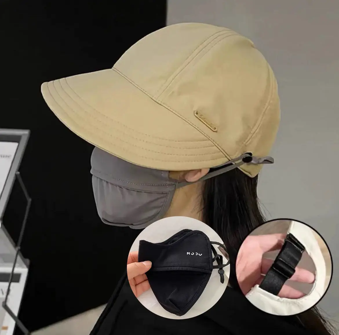 Women's White Duckbill Sun Hat with Face Cover — feature 12