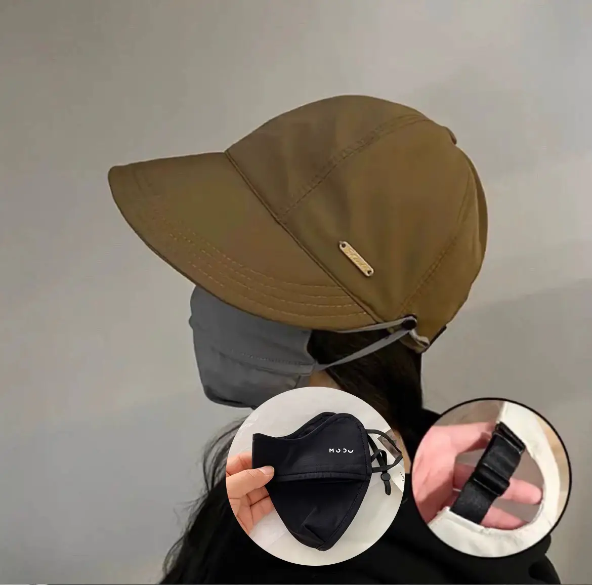 Women's White Duckbill Sun Hat with Face Cover — feature 13