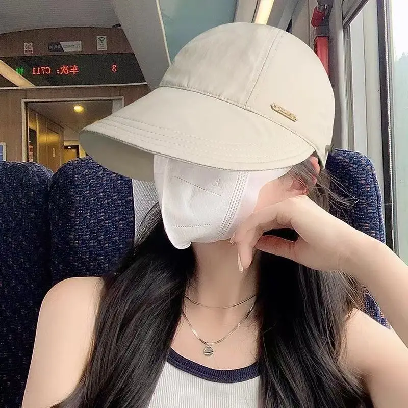 Women's White Duckbill Sun Hat with Face Cover - Image 5