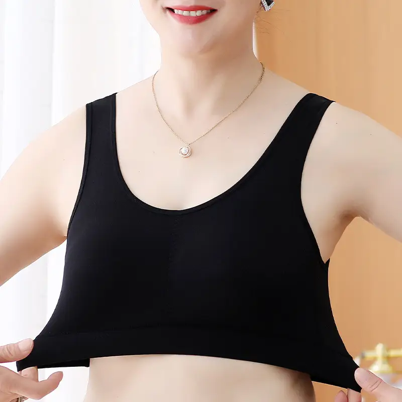 Plus-Size Sports Bra for Middle-Aged and Elderly Women, Seamless Ice Silk Mom-Style Vest Bra, Thin Wireless Push-Up Bra