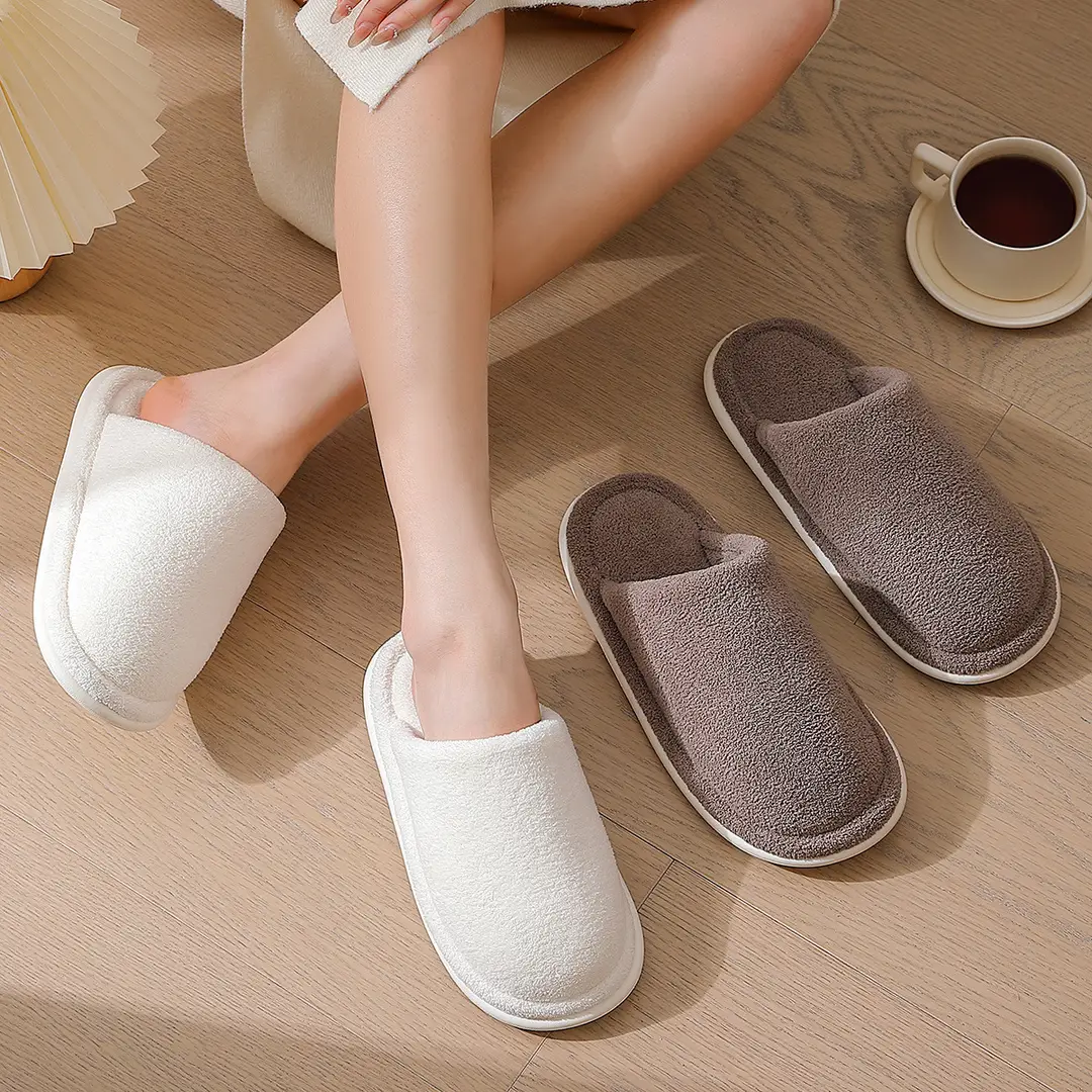 Home Cotton Slippers for Women, Autumn and Winter Indoor Plush Warm Slippers for Couples, Silent Non-Slip Furry Slippers for Men, Wholesale