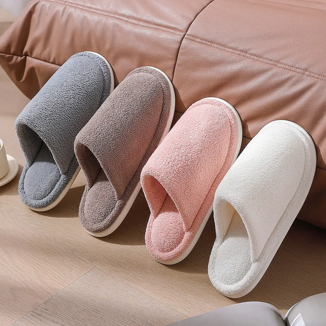 Home Cotton Slippers for Women, Autumn and Winter Indoor Plush Warm Slippers for Couples, Silent Non-Slip Furry Slippers for Men, Wholesale