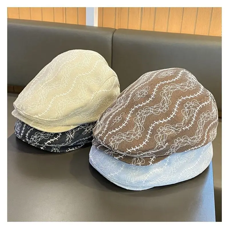 Women Lace Forward Hat Spring Summer Painter Beret - Image 5