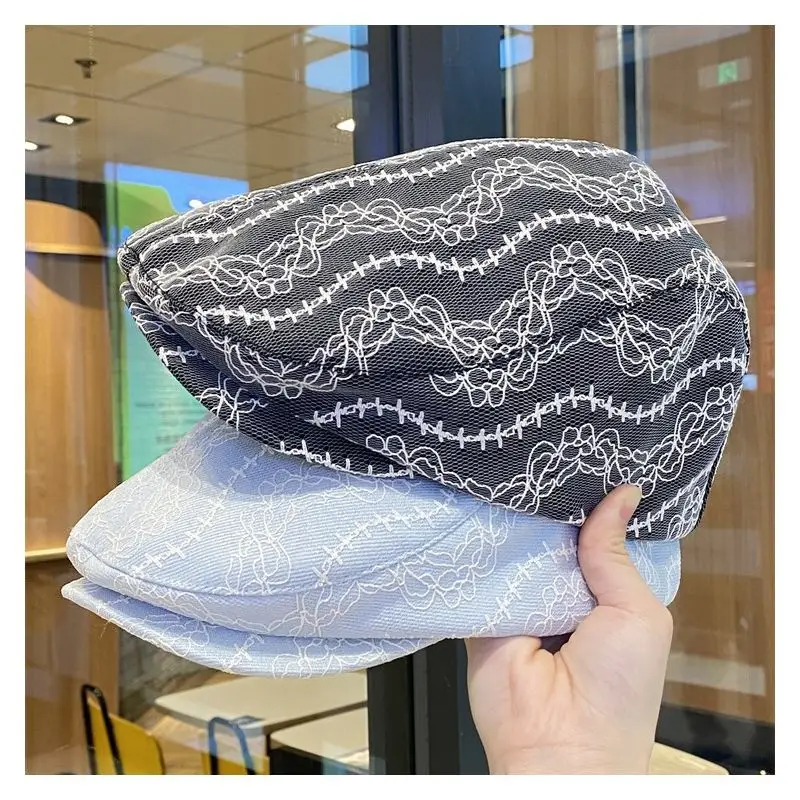 Women Lace Forward Hat Spring Summer Painter Beret - Image 6