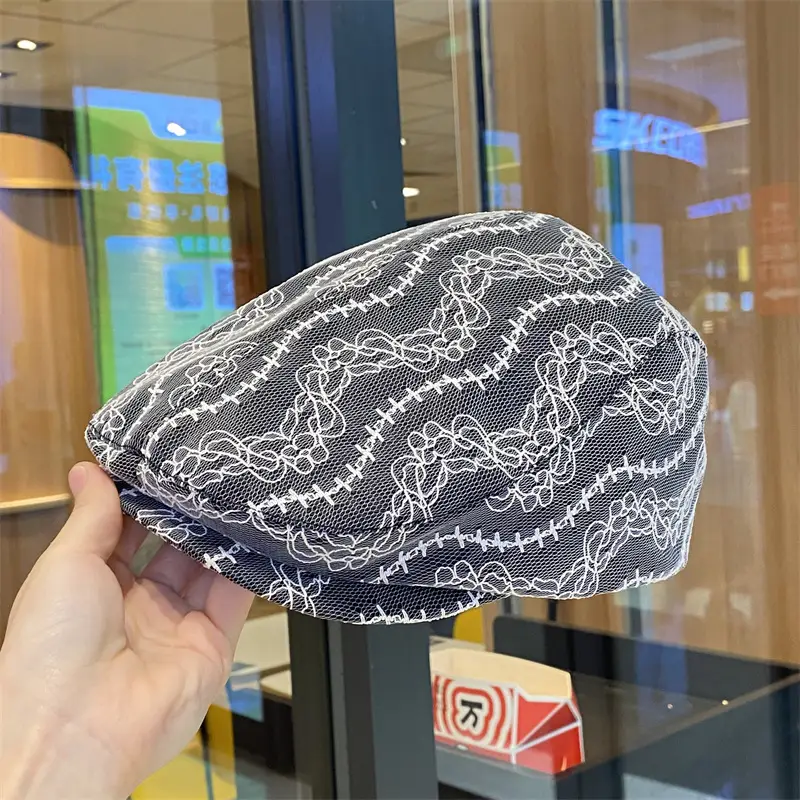 Women Lace Forward Hat Spring Summer Painter Beret - Image 3