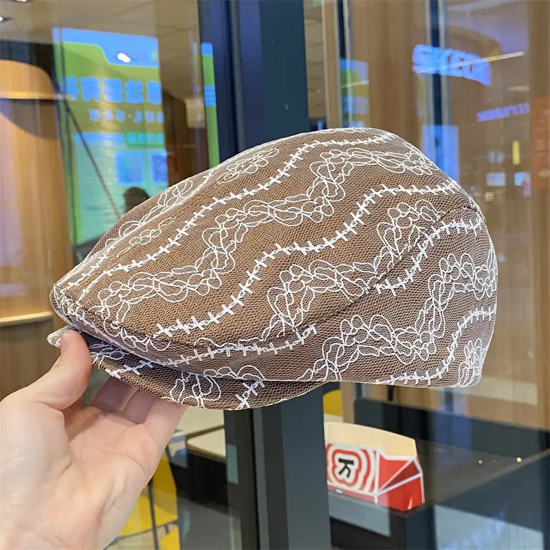 Women Lace Forward Hat Spring Summer Painter Beret - Image 4