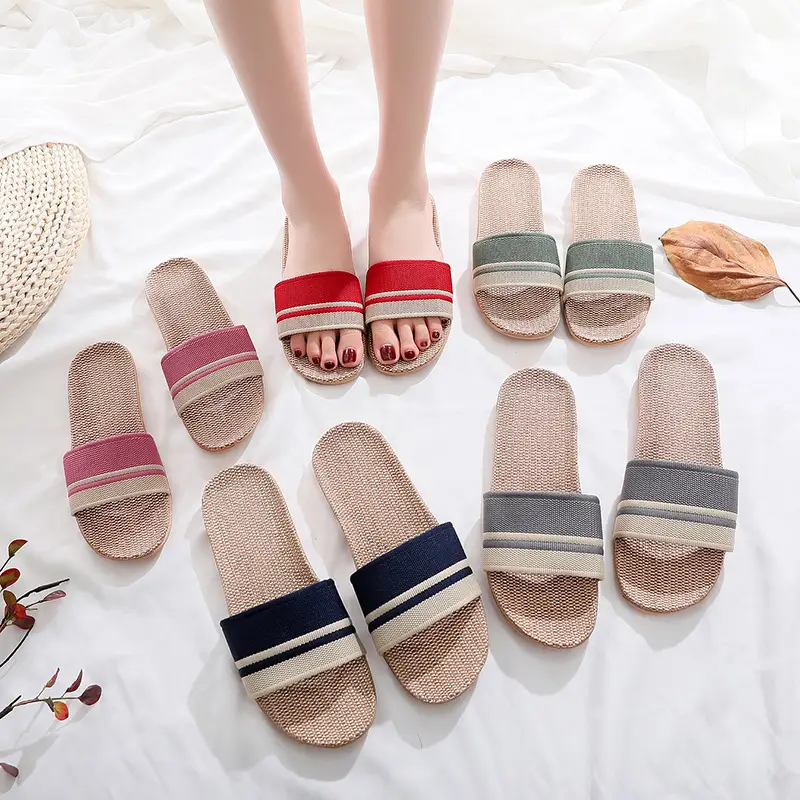 Linen High-Heeled Slippers for Women, Suitable for Spring, Summer, and Winter, Indoor Home Use, Wooden Floor, Cotton and Linen Fabric, Home Slippers for Men