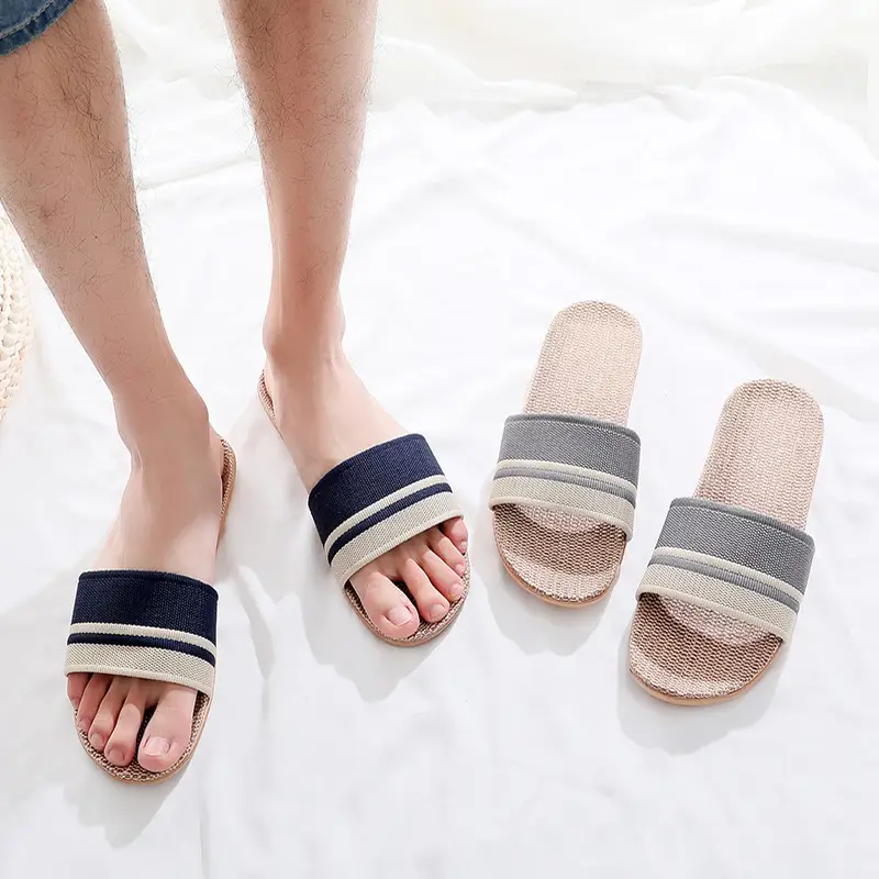 Linen High-Heeled Slippers for Women, Suitable for Spring, Summer, and Winter, Indoor Home Use, Wooden Floor, Cotton and Linen Fabric, Home Slippers for Men