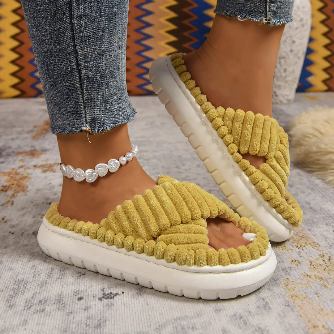 Cross-Border Amazon Ins European and American Style Furry Cross-Strap Cotton Slippers for Women, Skin-Friendly Plush Cotton Slippers for Women Wholesale — feature 13