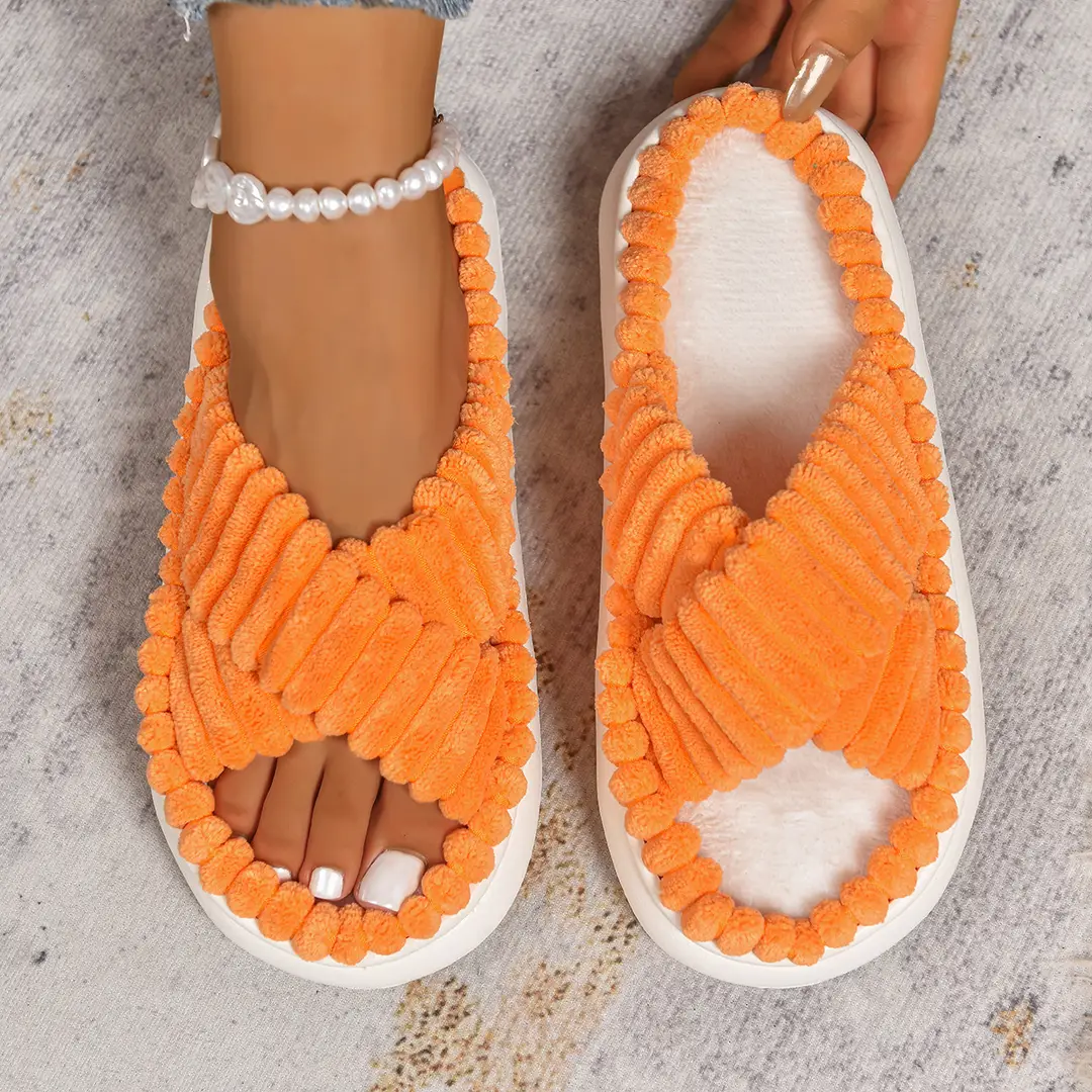 Cross-Border Amazon Ins European and American Style Furry Cross-Strap Cotton Slippers for Women, Skin-Friendly Plush Cotton Slippers for Women Wholesale — feature 28