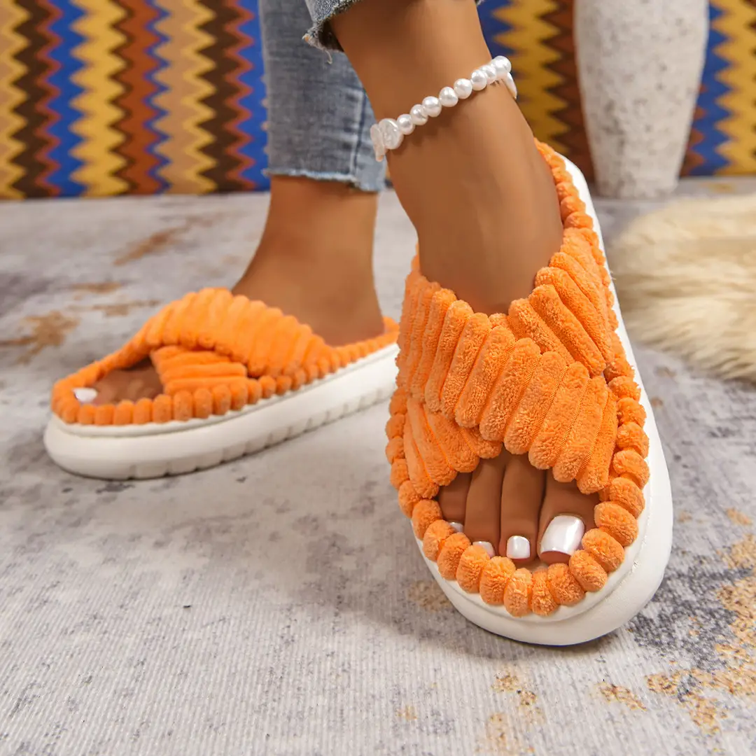 Cross-Border Amazon Ins European and American Style Furry Cross-Strap Cotton Slippers for Women, Skin-Friendly Plush Cotton Slippers for Women Wholesale — feature 30