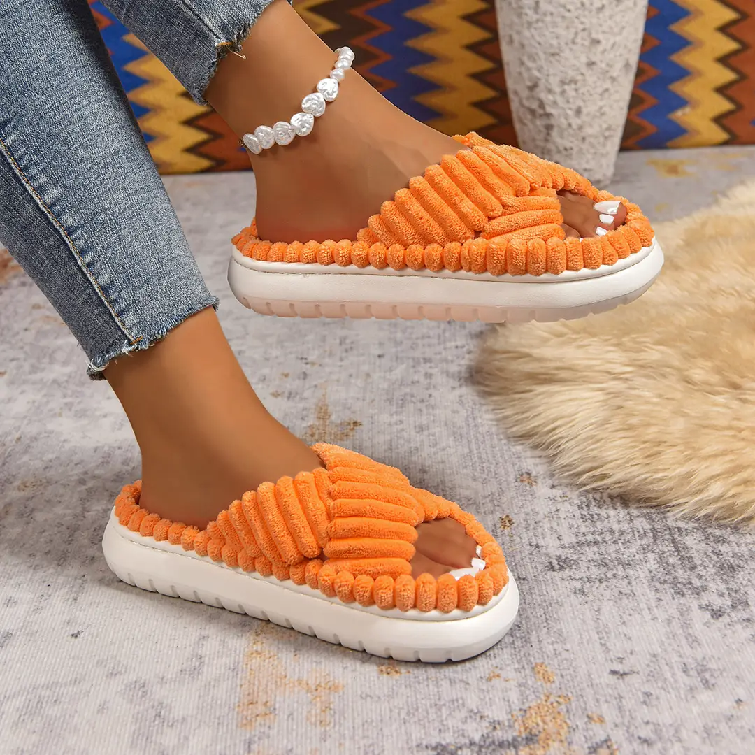 Cross-Border Amazon Ins European and American Style Furry Cross-Strap Cotton Slippers for Women, Skin-Friendly Plush Cotton Slippers for Women Wholesale — feature 31