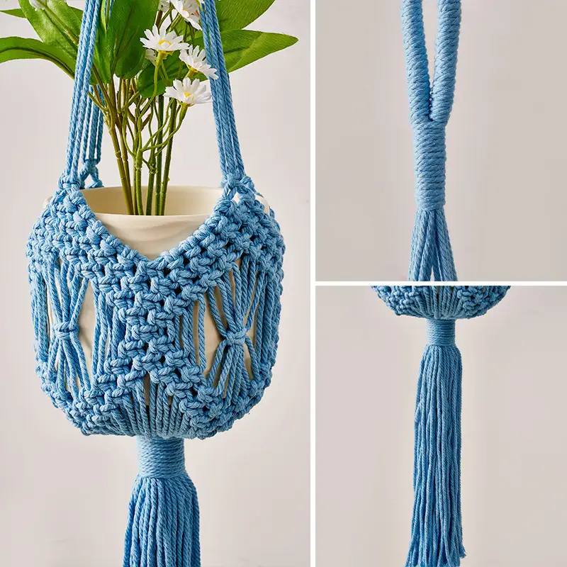 New Cross-Border Woven Flower Pot Hanging Net Bag Cotton Thread Gardening Green Plant Flower Pot Hanging Basket Handmade Woven Flower Pot Hanging Net