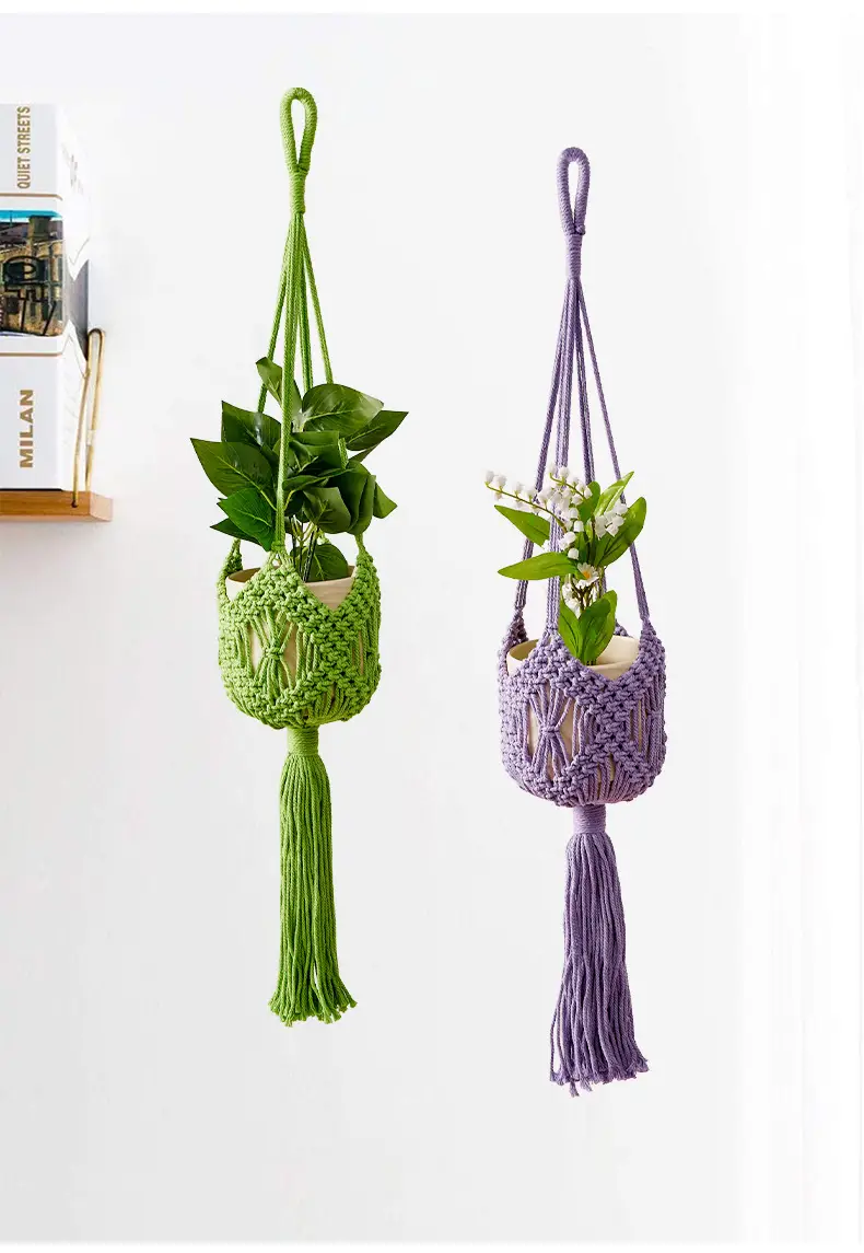 New Cross-Border Woven Flower Pot Hanging Net Bag Cotton Thread Gardening Green Plant Flower Pot Hanging Basket Handmade Woven Flower Pot Hanging Net — feature 8
