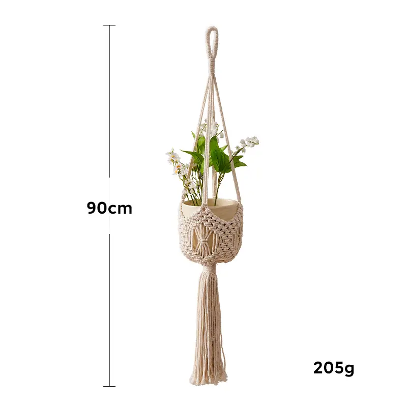 New Cross-Border Woven Flower Pot Hanging Net Bag Cotton Thread Gardening Green Plant Flower Pot Hanging Basket Handmade Woven Flower Pot Hanging Net