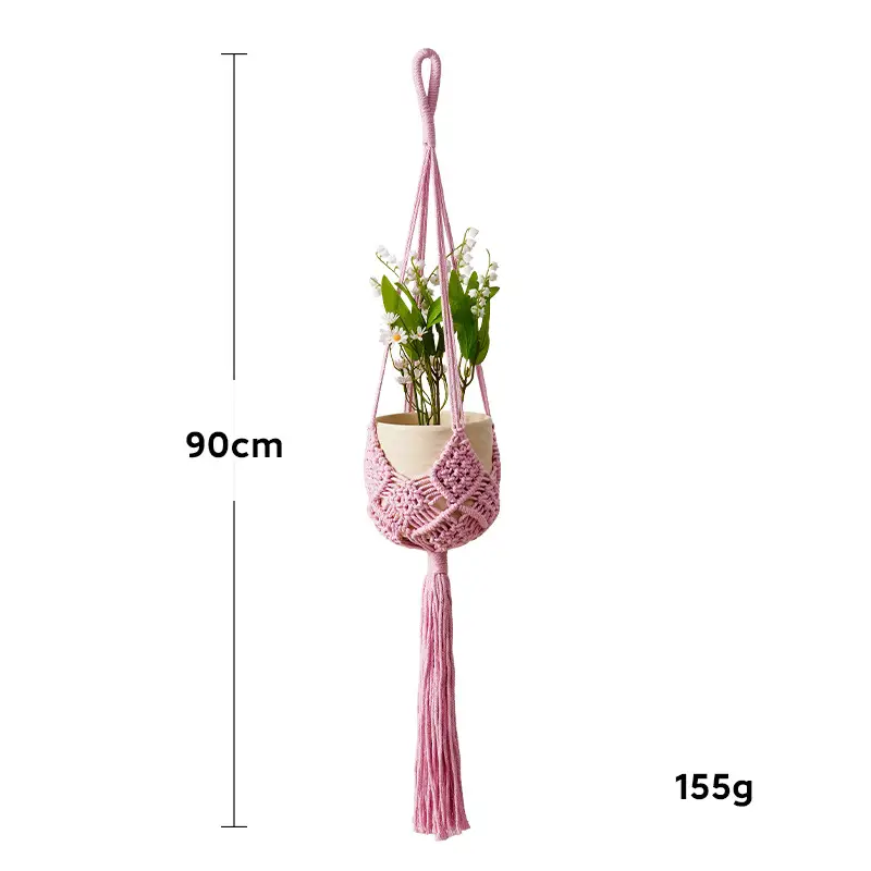 New Cross-Border Woven Flower Pot Hanging Net Bag Cotton Thread Gardening Green Plant Flower Pot Hanging Basket Handmade Woven Flower Pot Hanging Net