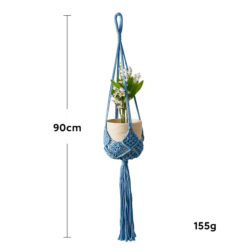 New Cross-Border Woven Flower Pot Hanging Net Bag Cotton Thread Gardening Green Plant Flower Pot Hanging Basket Handmade Woven Flower Pot Hanging Net