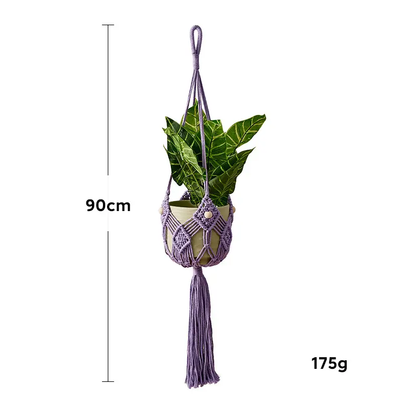 New Cross-Border Woven Flower Pot Hanging Net Bag Cotton Thread Gardening Green Plant Flower Pot Hanging Basket Handmade Woven Flower Pot Hanging Net