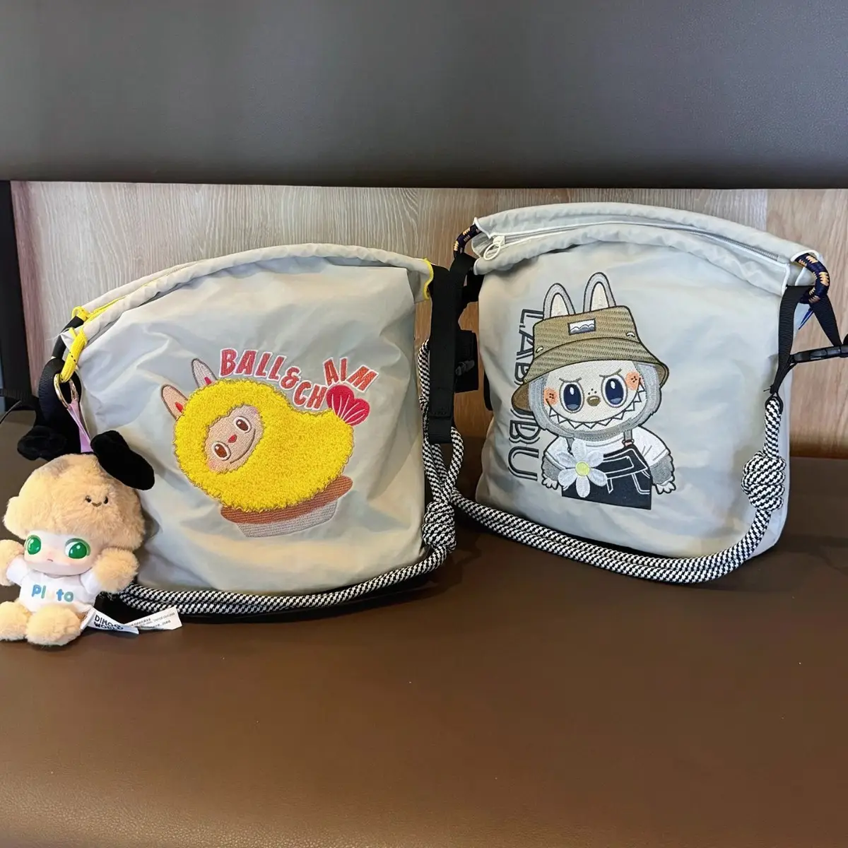 Adjustable Embroidered Zipper Bucket Bag for Girls