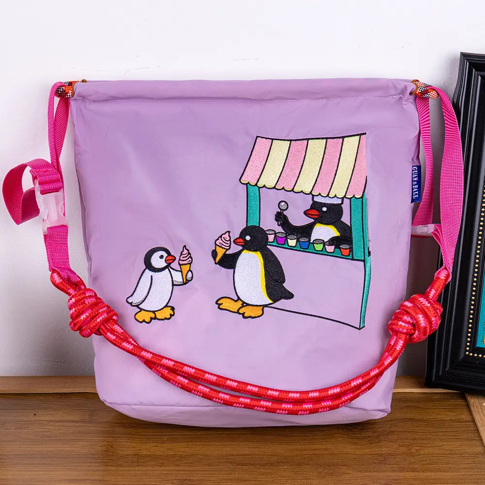 Adjustable Embroidered Zipper Bucket Bag for Girls