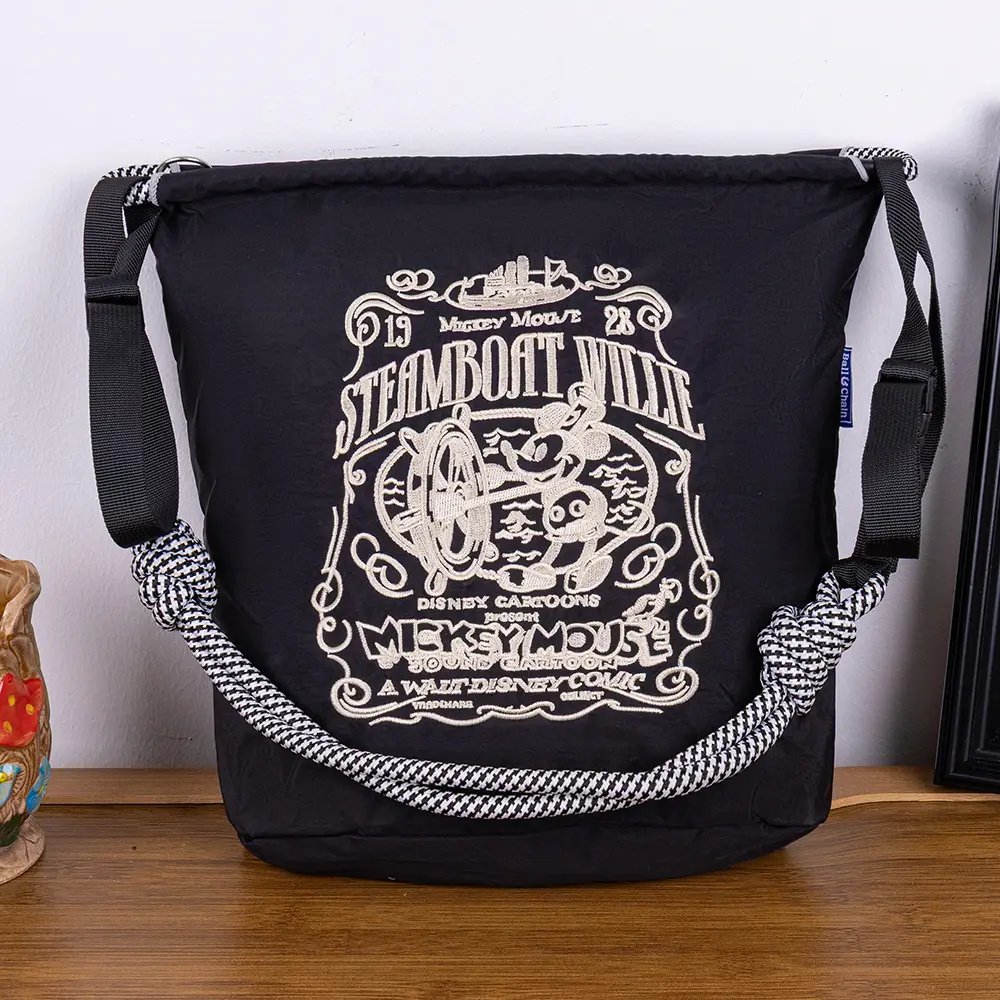 Adjustable Embroidered Zipper Bucket Bag for Girls