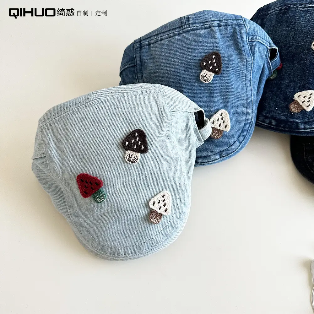 Women's Mushroom Denim Cap with Face Patch 2025 - Image 7