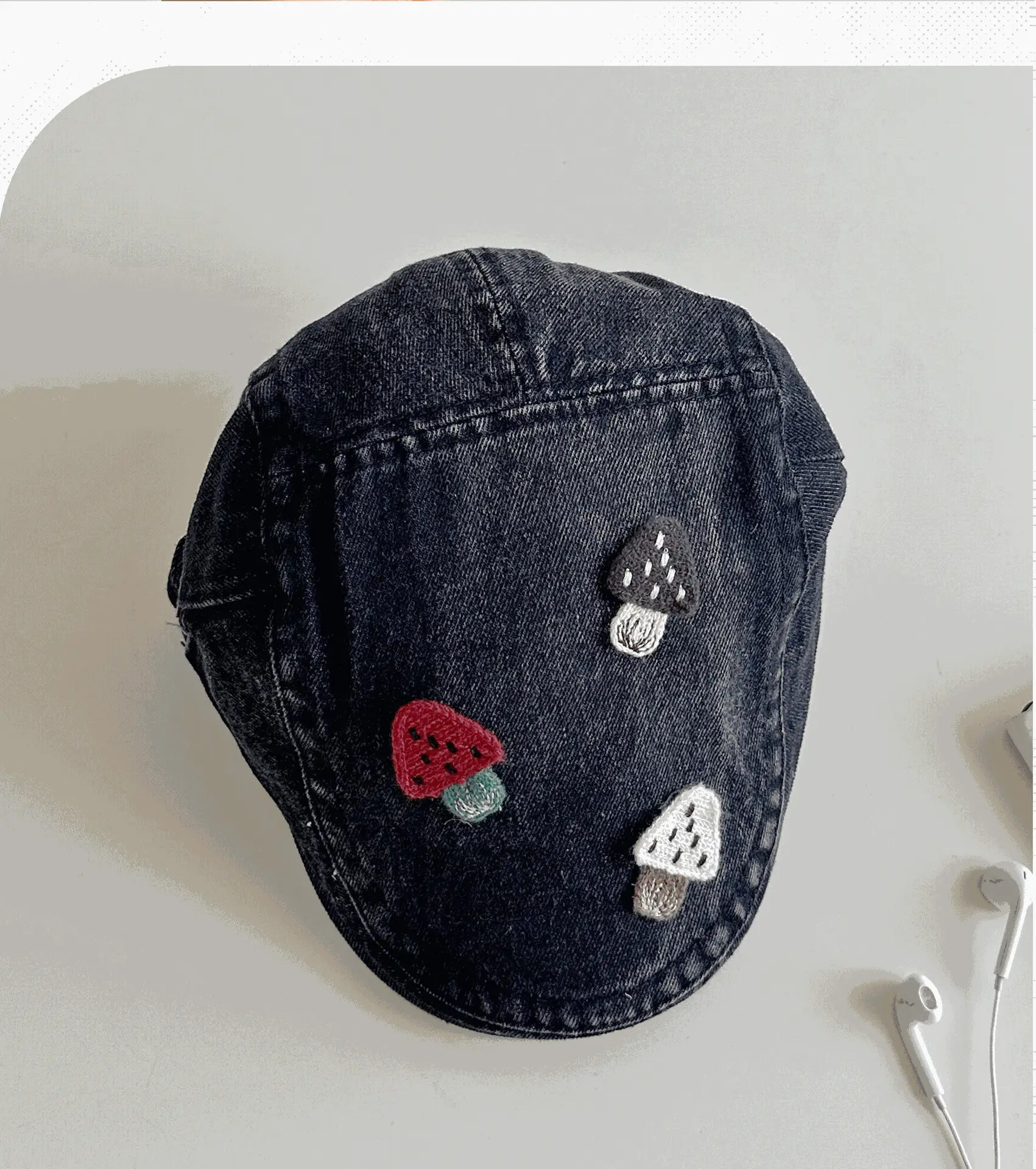 Women's Mushroom Denim Cap with Face Patch 2025 — feature 29