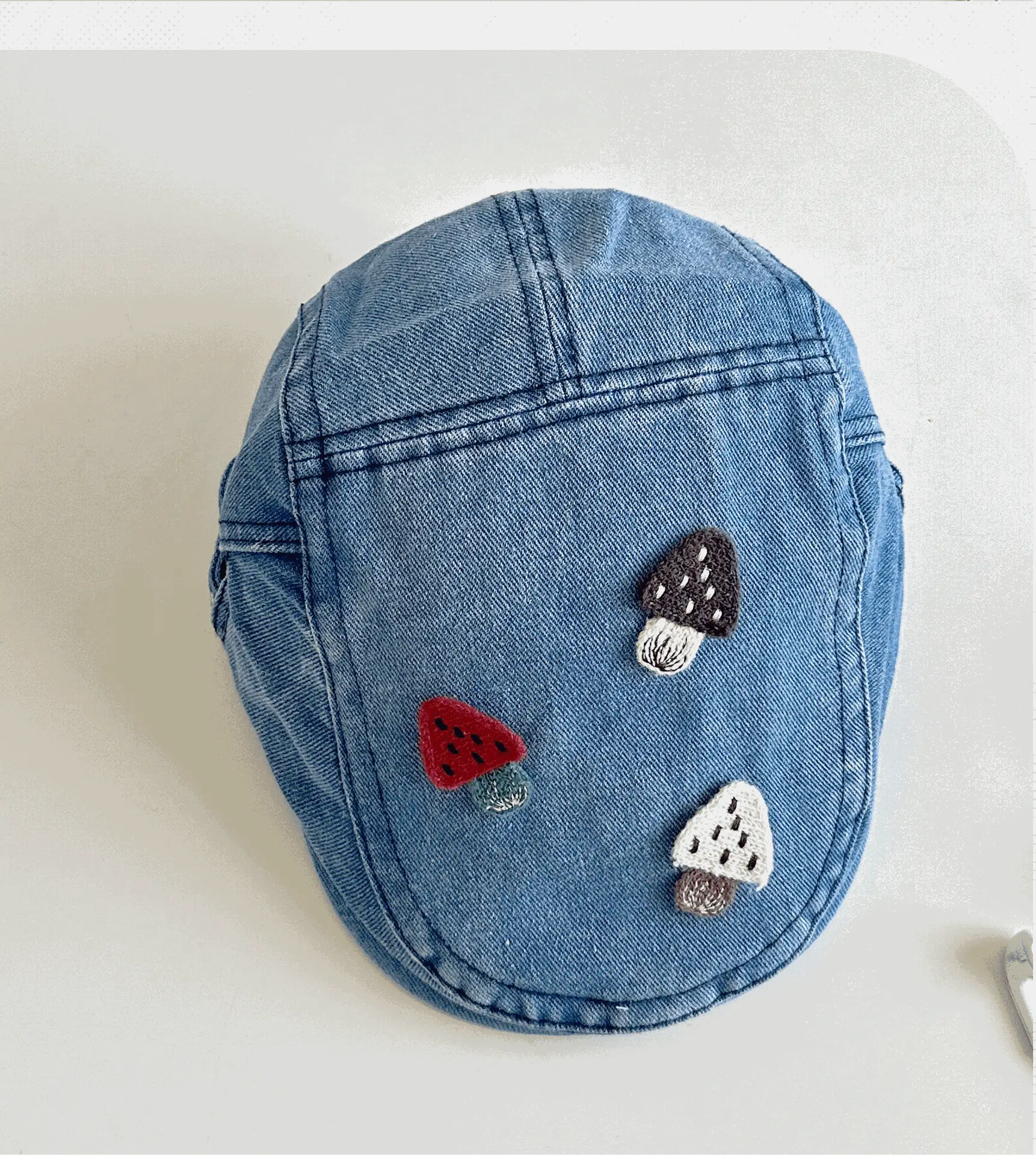 Women's Mushroom Denim Cap with Face Patch 2025 — feature 30