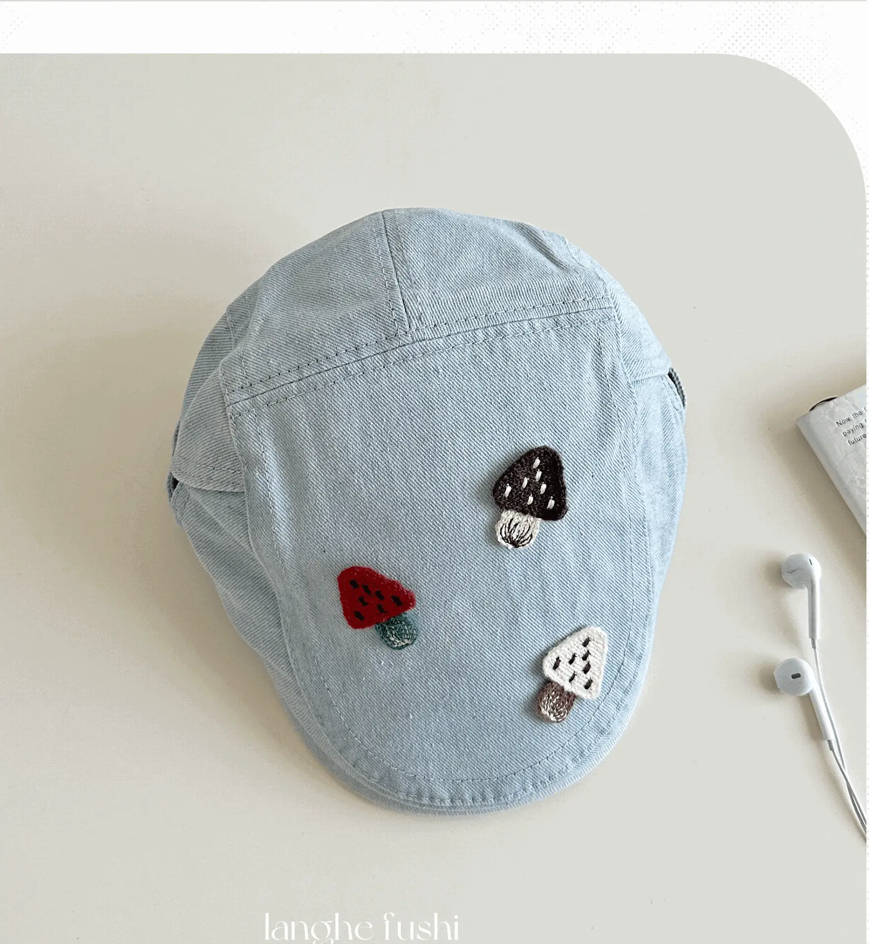 Women's Mushroom Denim Cap with Face Patch 2025 — feature 32