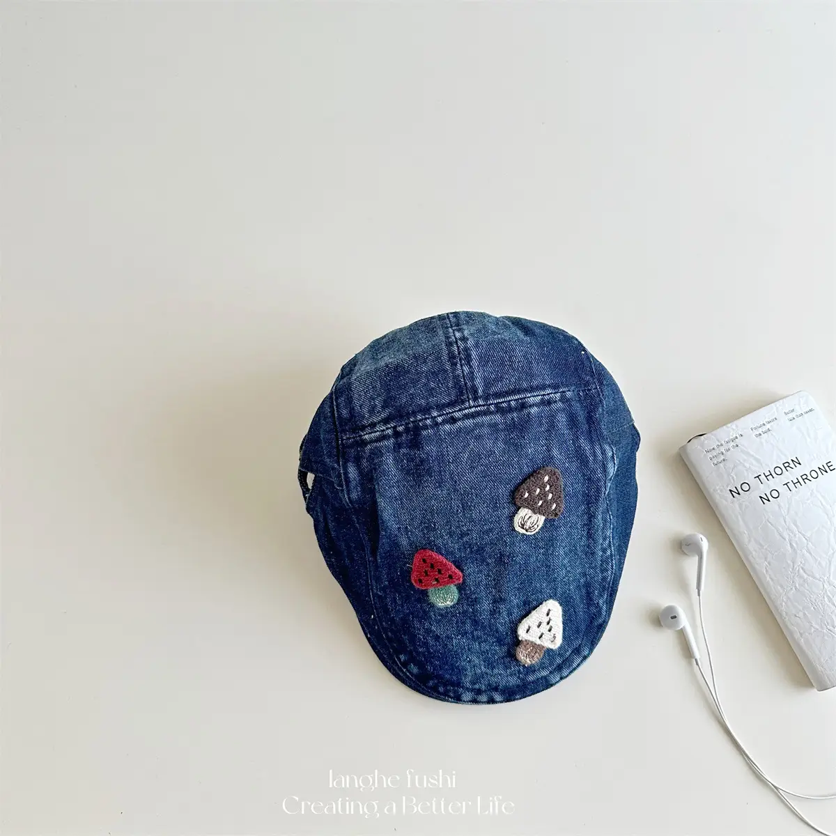 Women's Mushroom Denim Cap with Face Patch 2025 - Image 2