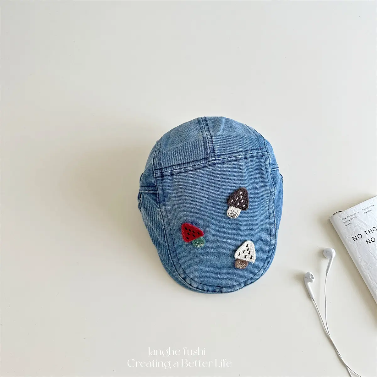 Women's Mushroom Denim Cap with Face Patch 2025 - Image 3
