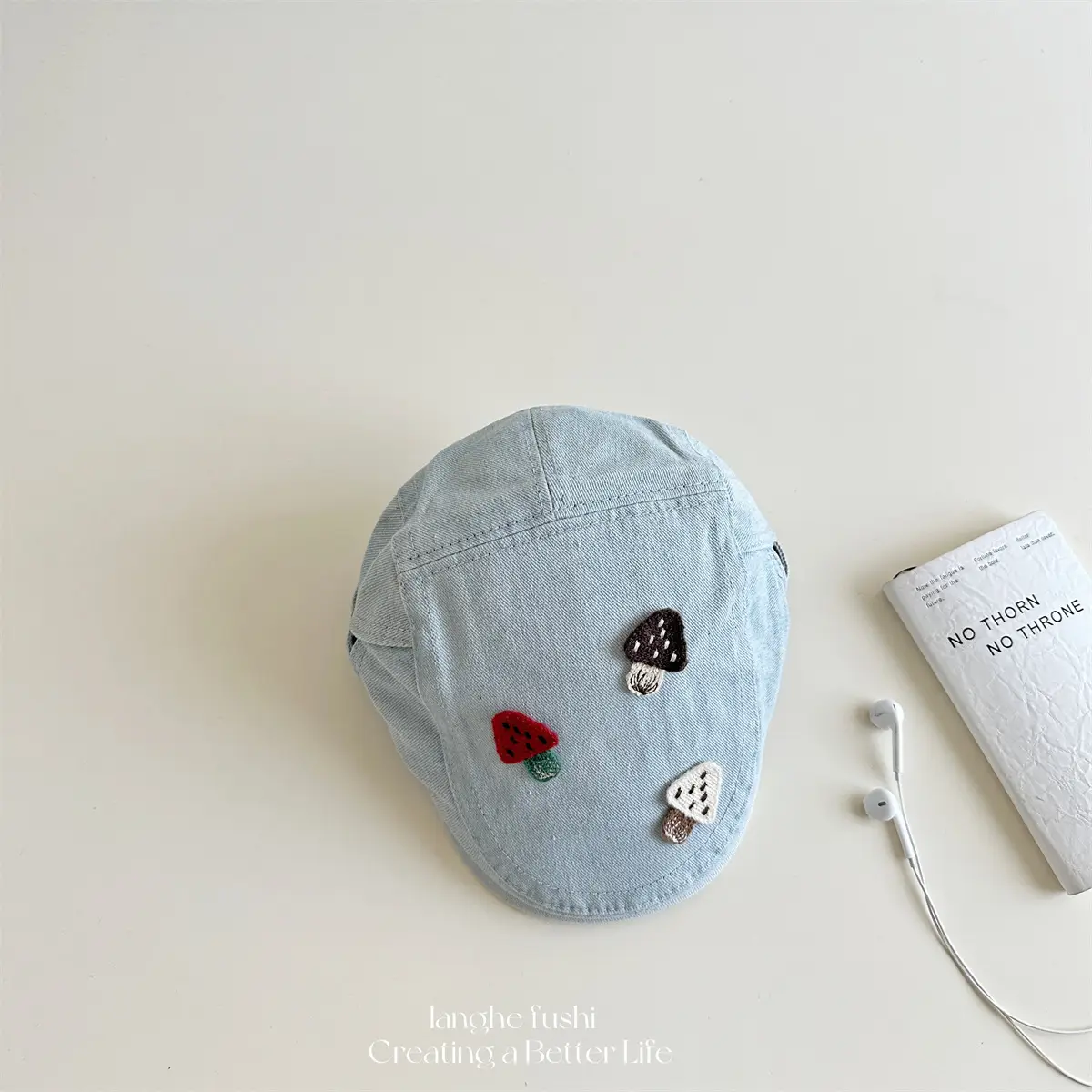 Women's Mushroom Denim Cap with Face Patch 2025 - Image 4