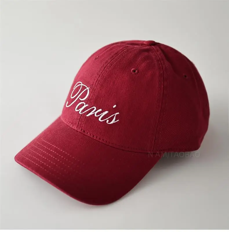 Red Embroidered Baseball Cap with "Paris" Script for Men Women — feature 5