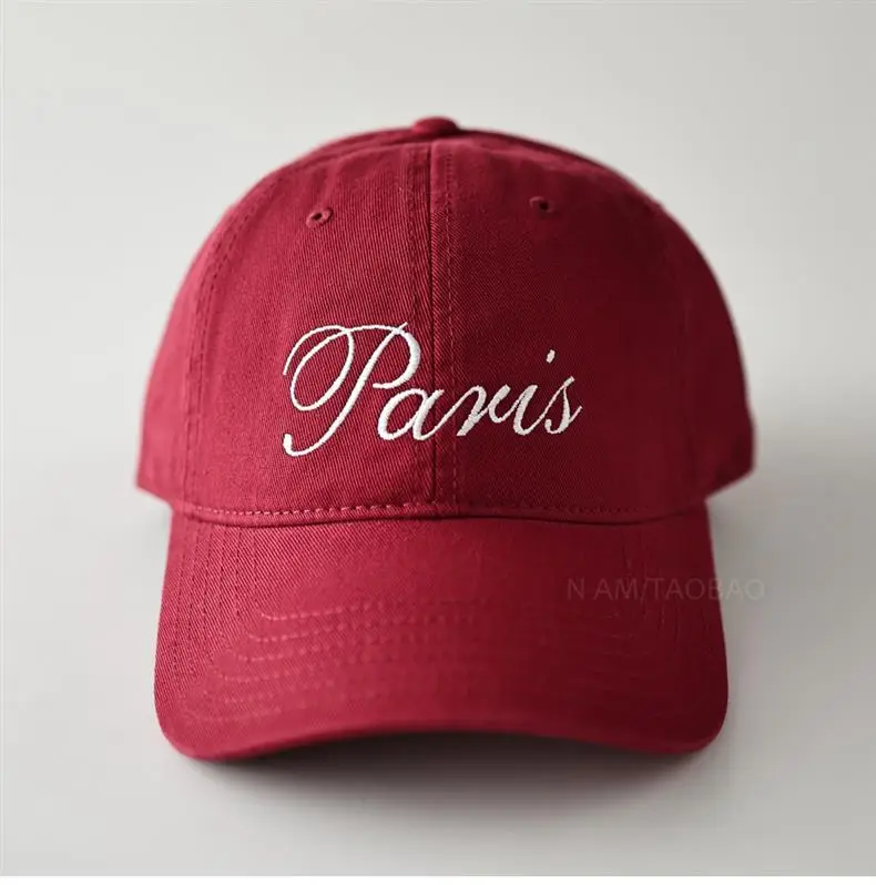 Red Embroidered Baseball Cap with "Paris" Script for Men Women — feature 9