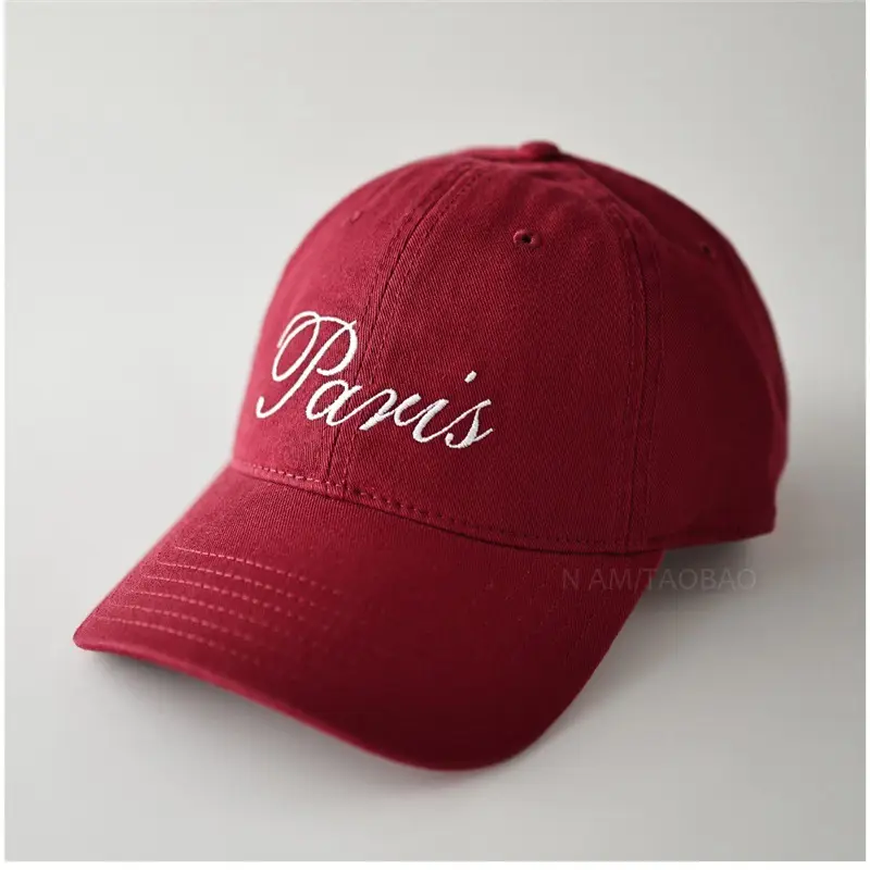 Red Embroidered Baseball Cap with "Paris" Script for Men Women - Image 2