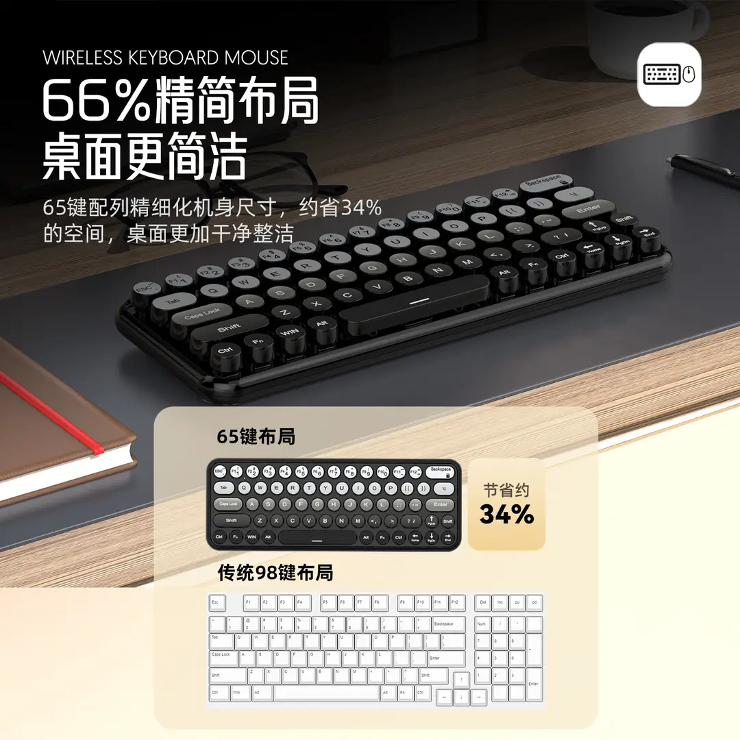 Girls' Office Three-Mode Wireless Bluetooth Keyboard and Mouse Set Gradient Color Computer Notebook Portable Wireless Keyboard