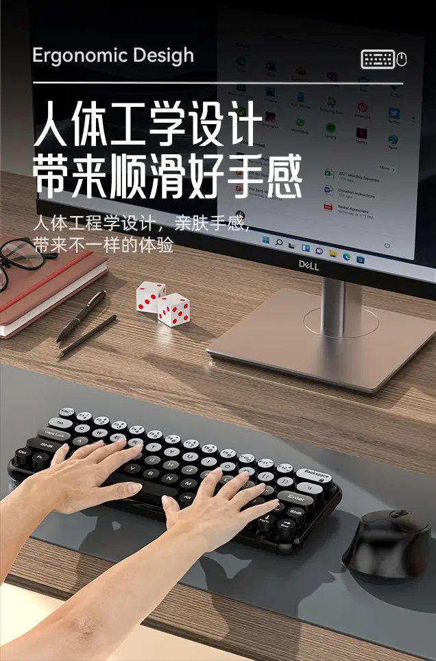 Girls' Office Three-Mode Wireless Bluetooth Keyboard and Mouse Set Gradient Color Computer Notebook Portable Wireless Keyboard — feature 6
