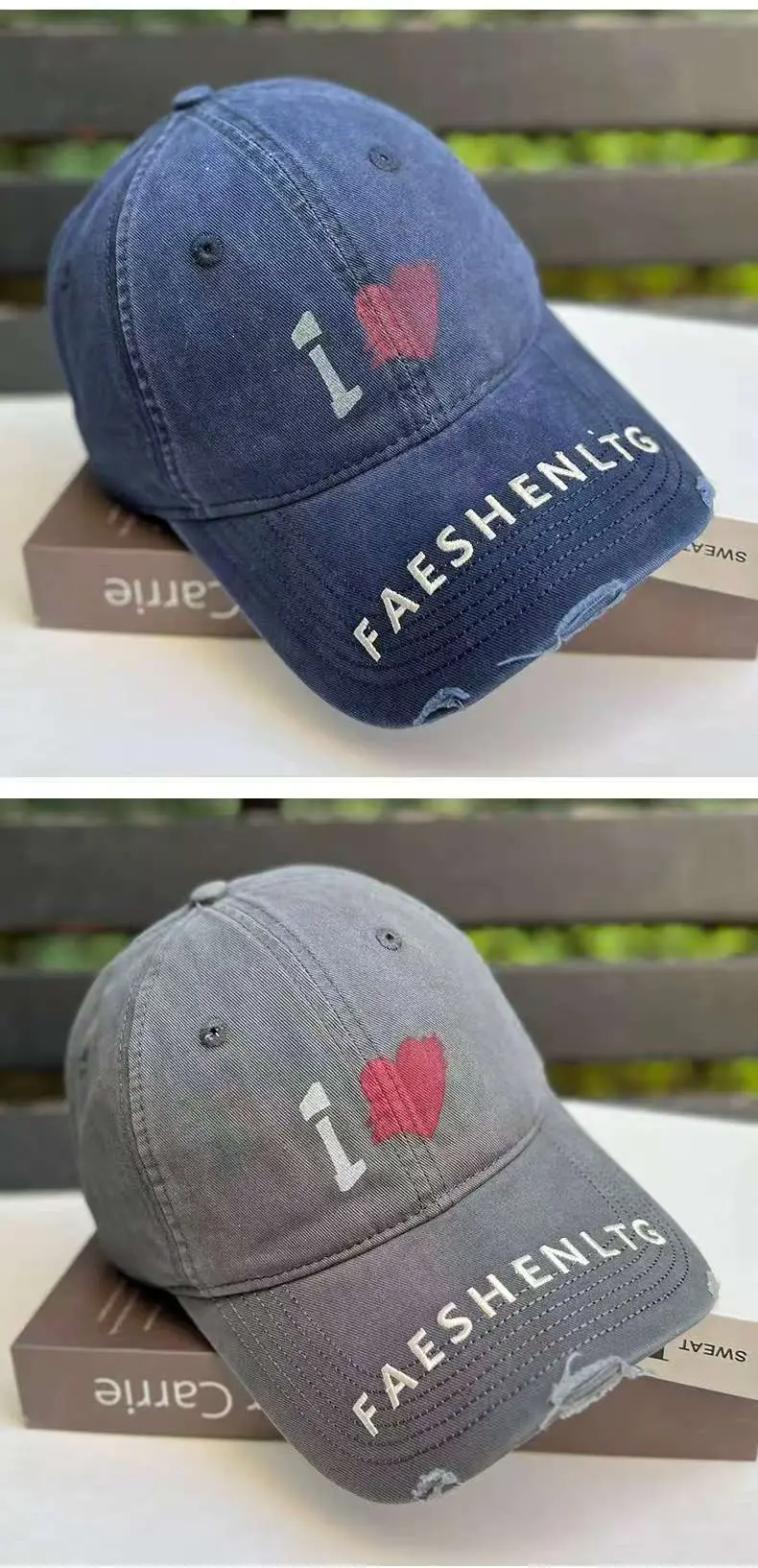 Women Heart Graffiti Cap Distressed Cotton Black — feature 5