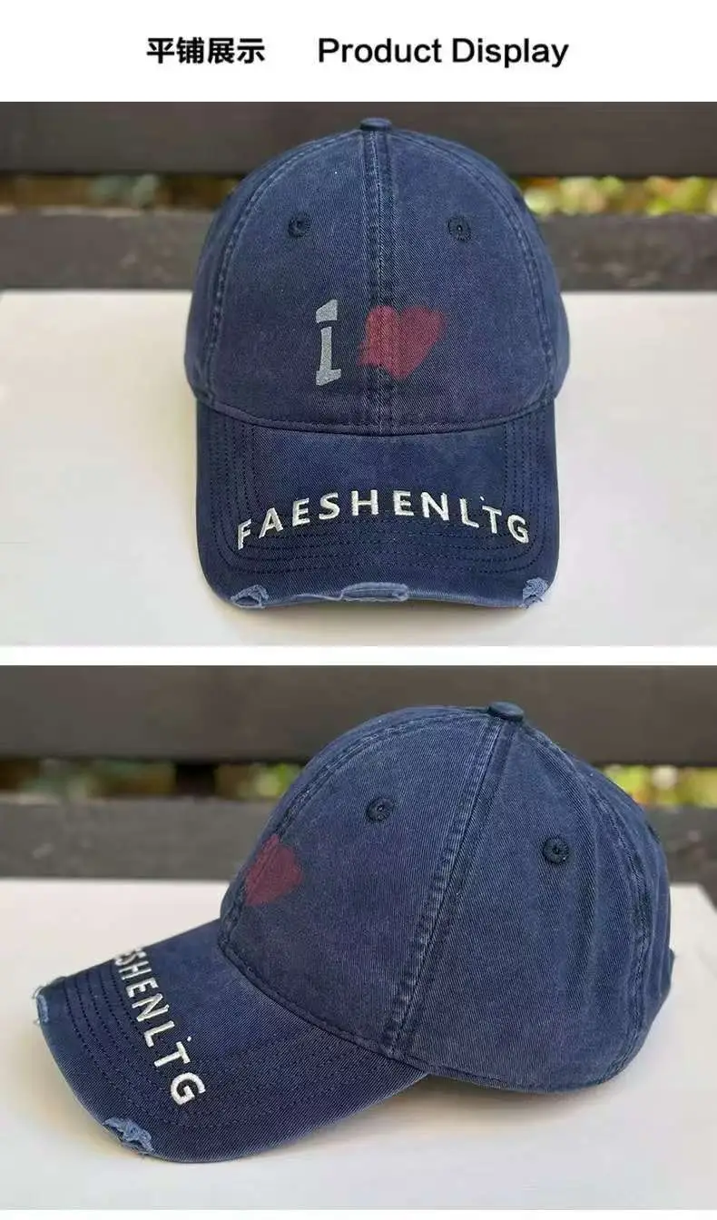 Women Heart Graffiti Cap Distressed Cotton Black — feature 6