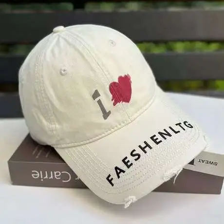 Women Heart Graffiti Cap Distressed Cotton Black