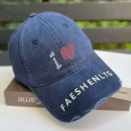 Women Heart Graffiti Cap Distressed Cotton Black - Image 4