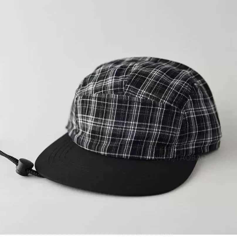 Japanese Plaid Drawstring Cap for Men Brown - Image 5
