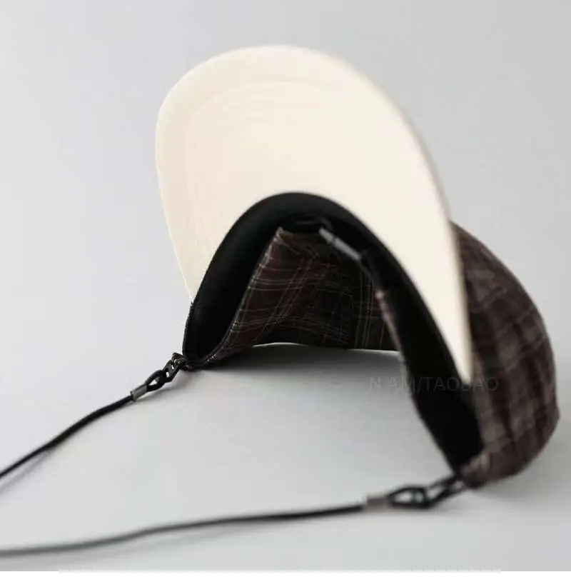 Japanese Plaid Drawstring Cap for Men Brown - Image 6