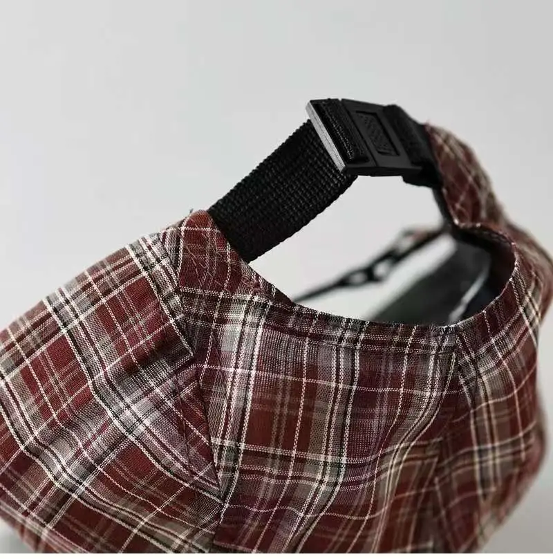 Japanese Plaid Drawstring Cap for Men Brown - Image 7
