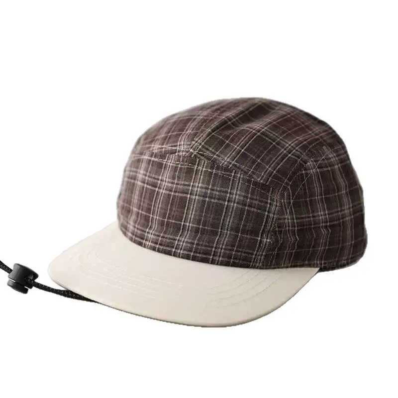 Japanese Plaid Drawstring Cap for Men Brown - Image 8