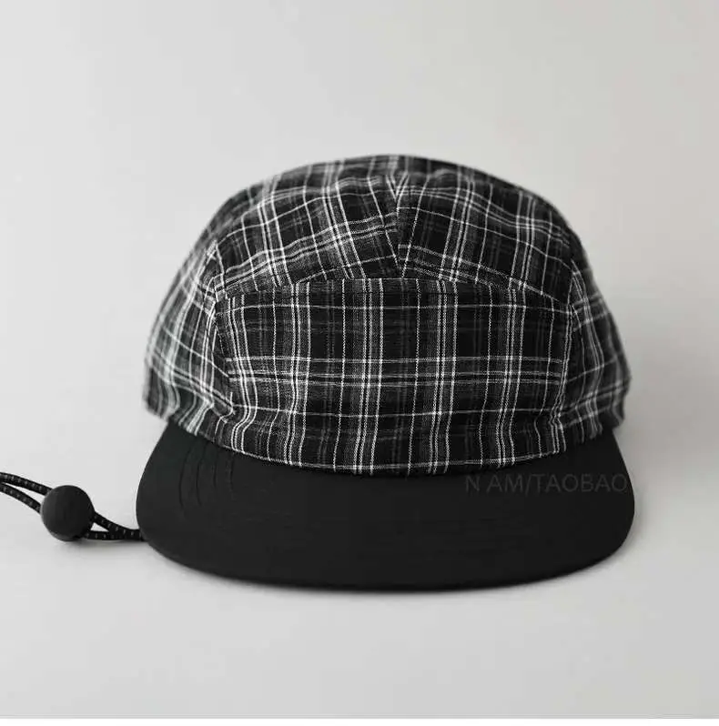 Japanese Plaid Drawstring Cap for Men Brown — feature 3