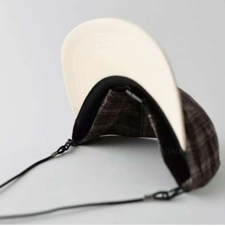 Japanese Plaid Drawstring Cap for Men Brown — feature 6