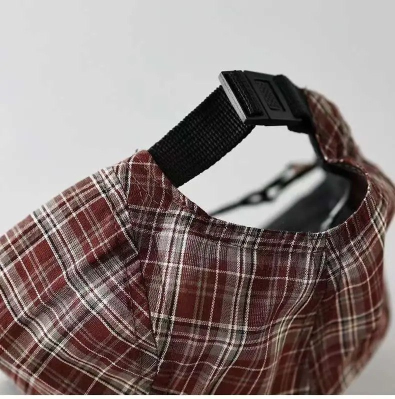 Japanese Plaid Drawstring Cap for Men Brown — feature 8